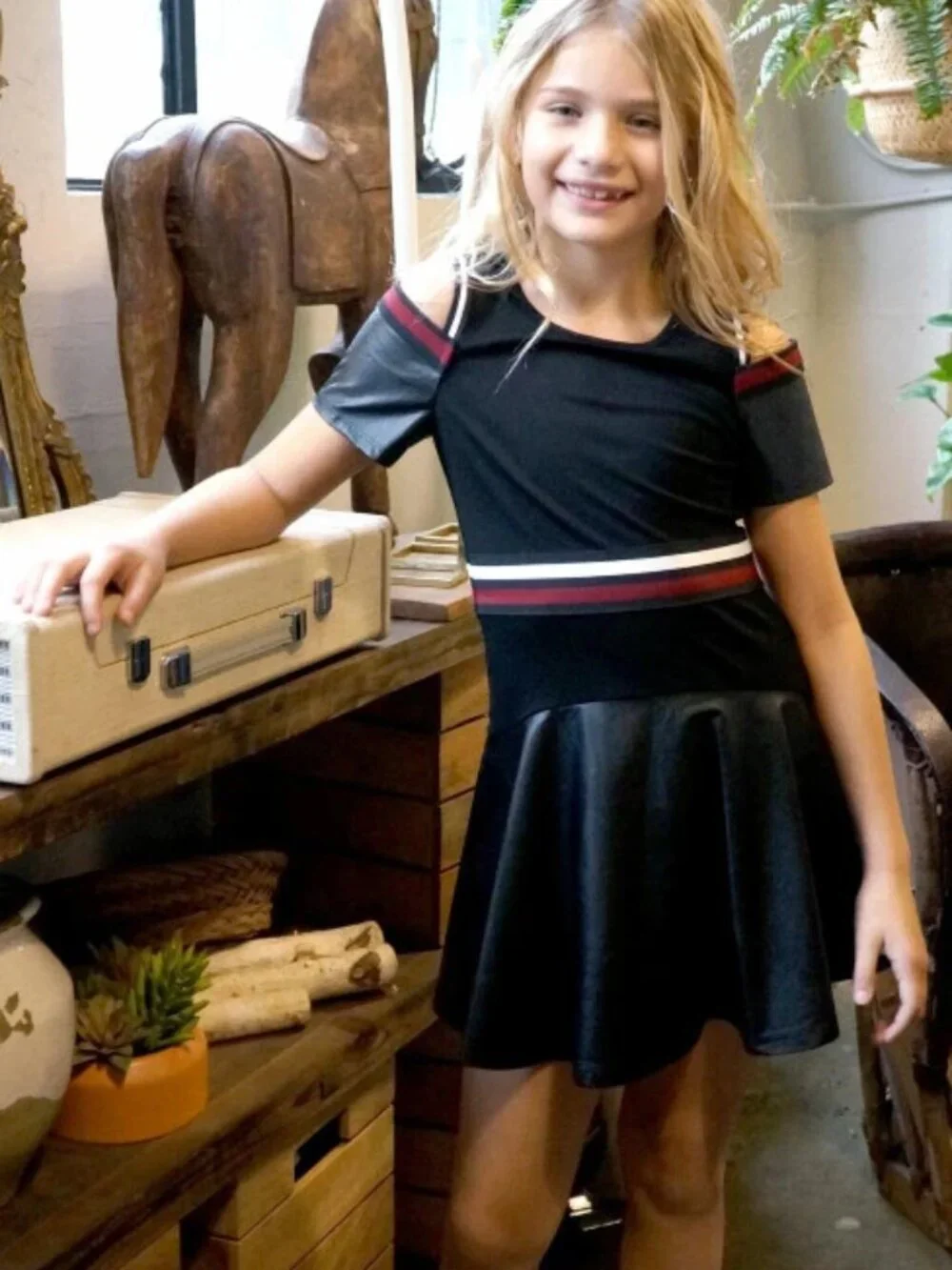 NEW School Boutique Truly Me Faux Leather Cold Shoulder Girls Dress 7 12 Last 2